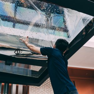 High-quality automotive window tinting application process.